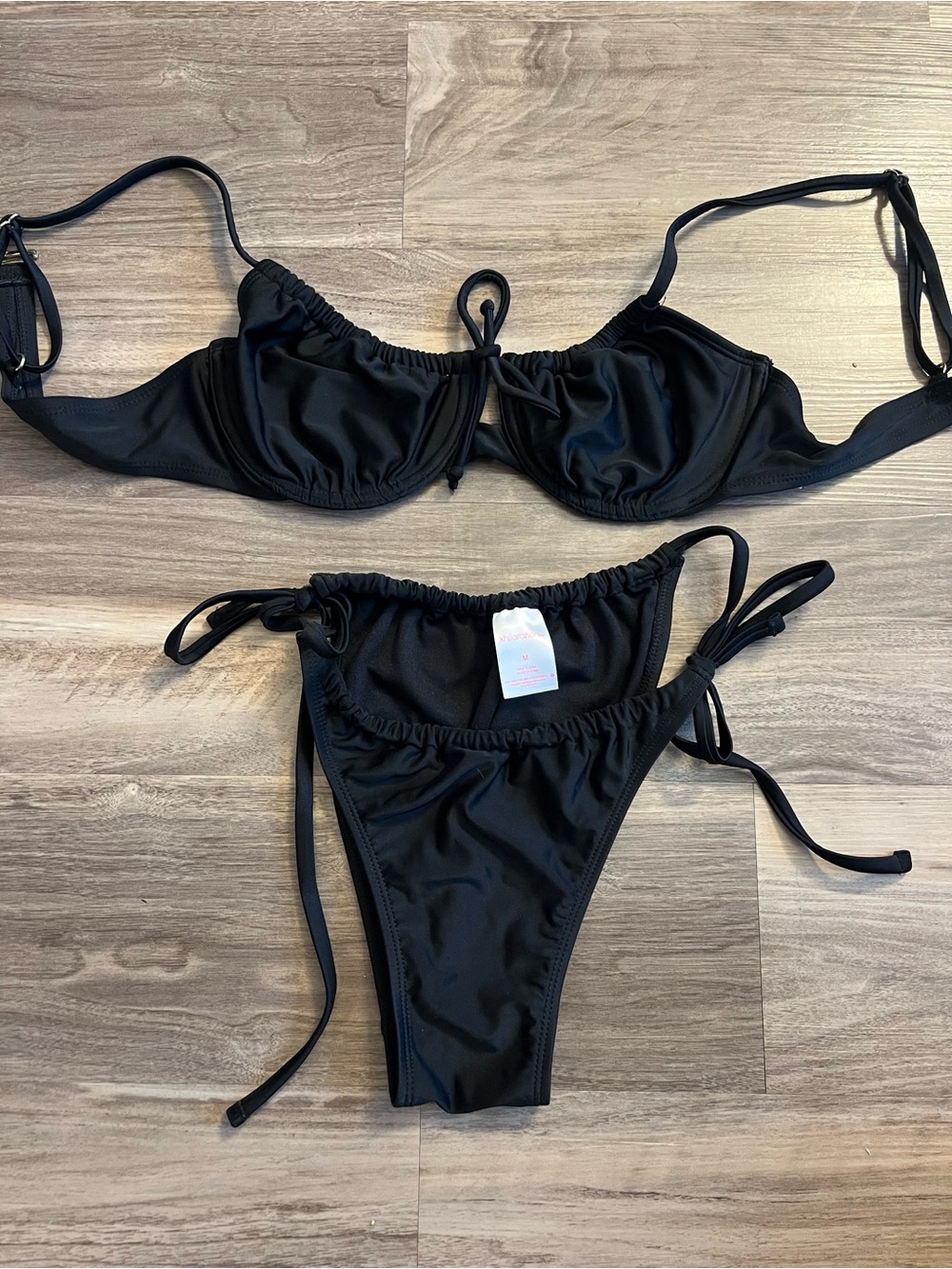 Xhilaration Black Tie-Side Ruched Bikini Set